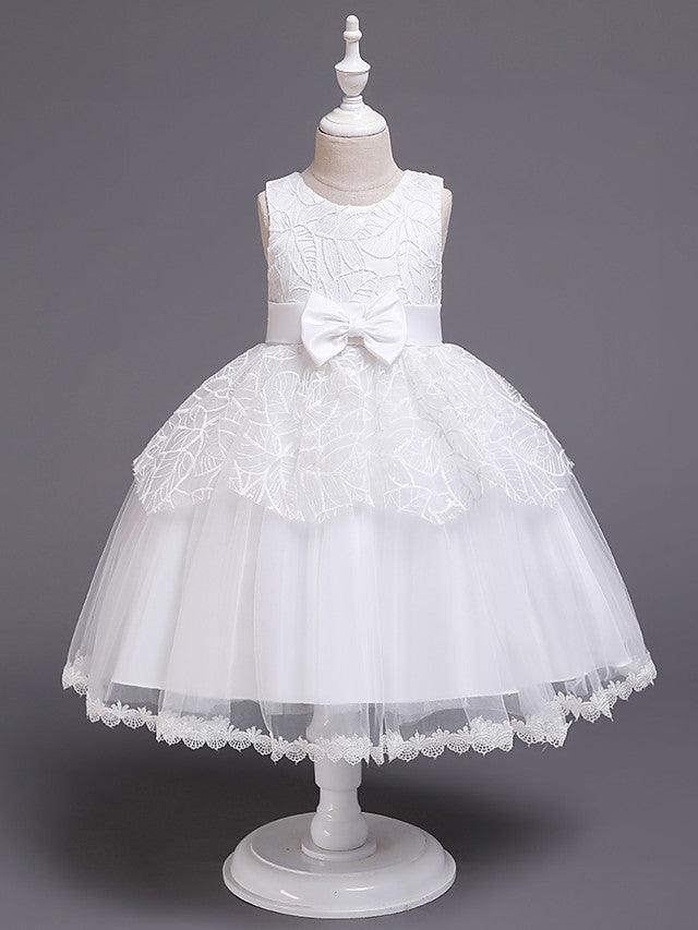 Princess Satin Tulle Sleeveless Jewel Neck Wedding First Communion Birthday Flower Girl Dresses