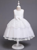 Princess Satin Tulle Sleeveless Jewel Neck Wedding First Communion Birthday Flower Girl Dresses