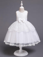 Princess Satin Tulle Sleeveless Jewel Neck Wedding First Communion Birthday Flower Girl Dresses