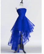 Königsblaues Tüllkleid mit Spitzenapplikationen High-Low-Partykleid Blaues Homecoming-Kleid Y671