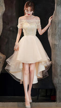 Champagner Tüll High-Low-Abschlussballkleid Champagner Abendkleid Y983