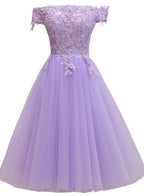 Vestido de Baile de Regreso a Casa Sin Mangas en Tul y Encaje Lila Claro S11189