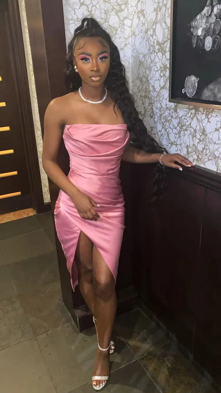 Vestido de Cumpleaños 19 Rosa Atuendo Chica Negra Encantador Vestido de Baile Sin Tirantes Rosa Y643