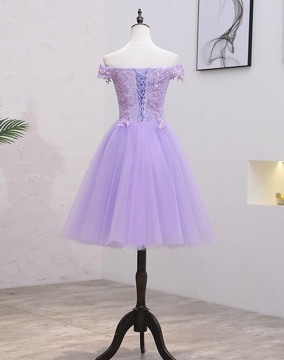 Vestido de Baile de Regreso a Casa Sin Mangas en Tul y Encaje Lila Claro S11189