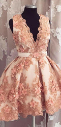 Tulé Vestido de Línea A Escote en V Sin Mangas Corto para el Baile de Regreso a Casa S23683