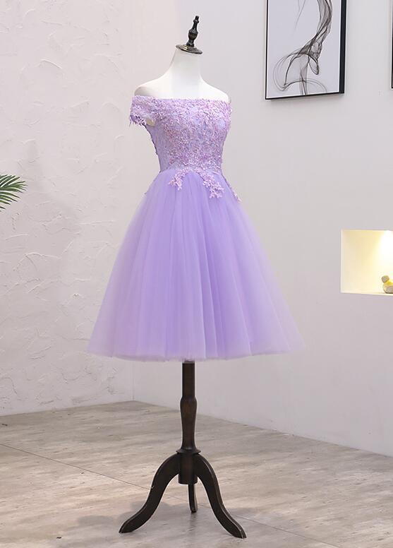 Vestido de Baile de Regreso a Casa Sin Mangas en Tul y Encaje Lila Claro S11189