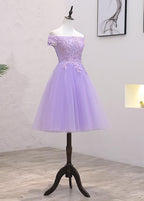 Vestido de Baile de Regreso a Casa Sin Mangas en Tul y Encaje Lila Claro S11189