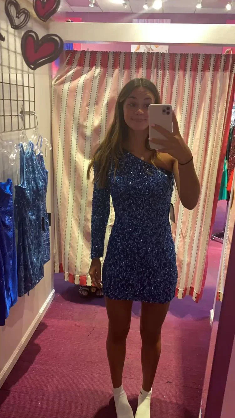 Glänzender Ein Ärmel Pailletten Kurzes Homecoming Kleid Partykleid Y1199