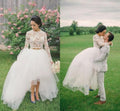 NumberSea Abiti da Sposa 2019 Due Pezzi Gonna Tulle Alta Bassa Top Pizzo Maniche Lunghe Scollo Tondo Abito da Sposa Donna Robe de Mariee Novia Mariage