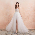 NumberSea V-Ausschnitt Brautkleid Weiß Elfenbein Sexy High Splits Perlen Perlen Kristall A-Linie Rückenfreies Brautkleid Vestido De Noiva