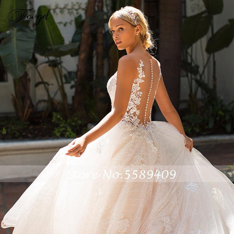 NumberSea Traugel Chic Scoop A-Linie Spitze Brautkleider Elegante Applikation Flügelärmeln Knopf Brautkleid Hofschleppe Brautkleid Übergröße