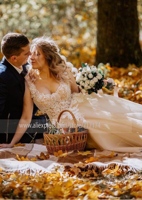 NumberSea V-neck Lace Applique Cap Sleeve Long Elegant A-line Wedding Dress with Lace-up Pearls Champagne Bridal Dress vestido de novia