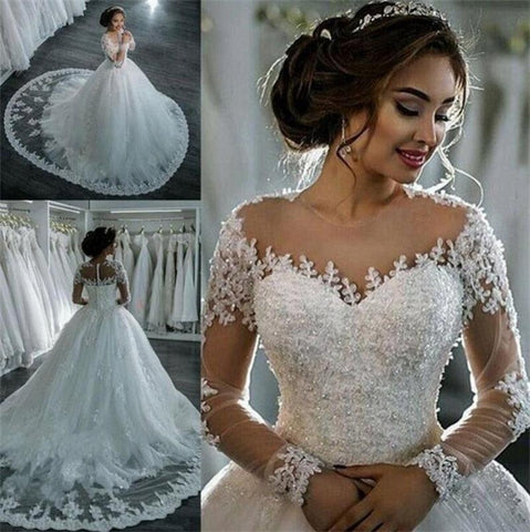 NumberSea Vestidos De Noiva 2021 Elegante Vestido De Noiva A-Line Vestido De Noiva Tule Apliques Contas Princesa Renda Vestidos De Noiva Trouwjurk