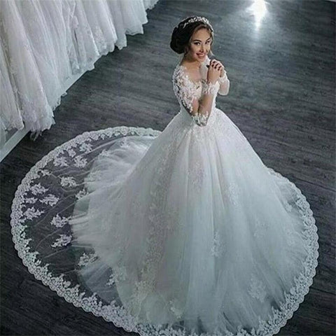 NumberSea Vestidos De Noiva 2021 Elegante Vestido De Noiva A-Line Vestido De Noiva Tule Apliques Contas Princesa Renda Vestidos De Noiva Trouwjurk