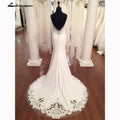 NumberSea Robe de mariée sirène décolleté en V avec applications de dentelle, robe de mariée bohème dos nu sexy
