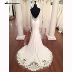 NumberSea V Neck Mermaid Wedding Dresses Lace Appliques Boho Wedding Dress Backless Sexy robe de mariee vestido de casamento