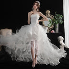 NumberSea Vestido De Noiva 2021 New Front Short Long Back Strapless Wedding Dress Sweet Bride Dress With Train Custom Made Wedding Gown L