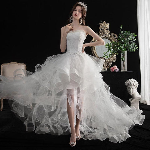 NumberSea Vestido De Noiva 2021 Neue Vordere Kurze Lange Zurück Trägerlosen Hochzeit Kleid Süße Braut Kleid Mit Zug Nach Maß Hochzeit kleid L