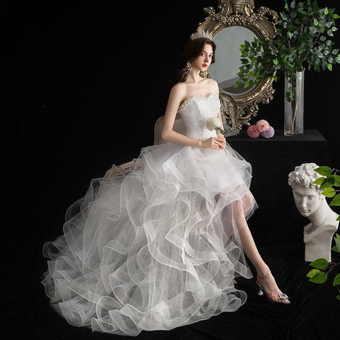 NumberSea Vestido De Noiva 2021 Neue Vordere Kurze Lange Zurück Trägerlosen Hochzeit Kleid Süße Braut Kleid Mit Zug Nach Maß Hochzeit kleid L