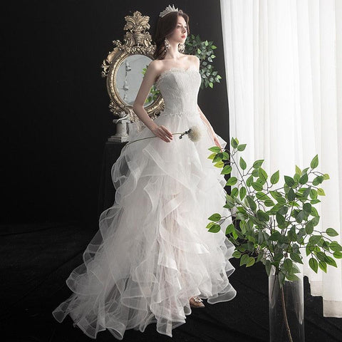 NumberSea Vestido De Noiva 2021 Neue Vordere Kurze Lange Zurück Trägerlosen Hochzeit Kleid Süße Braut Kleid Mit Zug Nach Maß Hochzeit kleid L