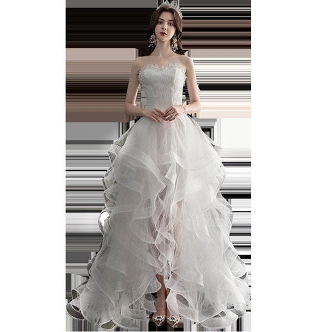 NumberSea Vestido De Noiva 2021 Neue Vordere Kurze Lange Zurück Trägerlosen Hochzeit Kleid Süße Braut Kleid Mit Zug Nach Maß Hochzeit kleid L
