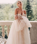 NumberSea Wedding Dress Ball Gowns Long Puff Sleeve Champagne Off Shoulder Brilliant Brdal Gowns robe de mariée bohème vestidos de novia