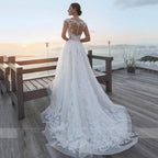NumberSea Tulle Wedding Dress New A-Line Full Lace Appliques Bridal Gowns O-Neck Sleeveless vestido de noiva Backless Floor Length Button