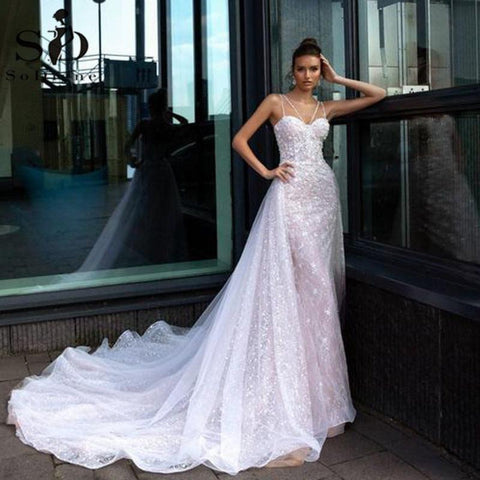 NumberSea Vintage Meerjungfrau Brautkleid Sexy Sweetheart Spitzenapplikationen 2 in 1 Brautkleid Abnehmbarer Rock Brautkleider