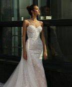 NumberSea Vintage Mermaid Wedding Dress Sexy Sweetheart Lace Appliques 2 in 1 Bridal Dress Detachable Skirt Wedding Gowns