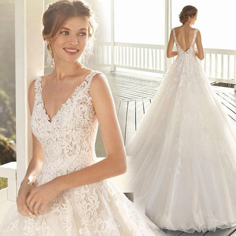 NumberSea Brautkleid Luxus Sexy V-Ausschnitt Hofschleppe Rückenfrei Ballkleid Prinzessin Rückenfrei Brautkleider Benutzerdefinierte Größe