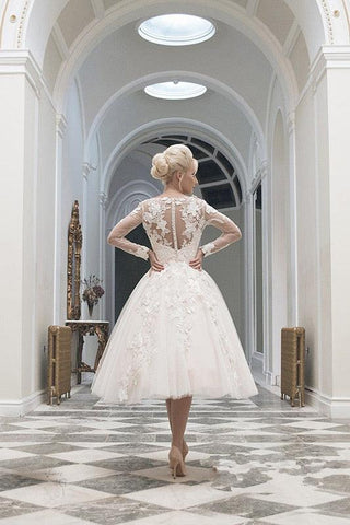 NumberSea vestido de noiva Ballkleid Bateau Appliques Langarm Brautkleider Neue Günstige Kundenspezifische Kurze Brautkleider