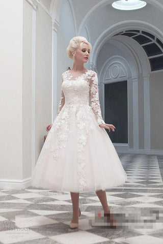 NumberSea vestido de noiva Ballkleid Bateau Appliques Langarm Brautkleider Neue Günstige Kundenspezifische Kurze Brautkleider