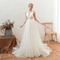 NumberSea Robe de mariée sexy dos nu sans manches en dentelle avec encolure en V, ligne A et traîne balayée à prix abordable