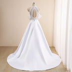 NumberSea Vestidos de noiva simples em linha A, ilusão sexy, decote redondo, ombros de fora, botões, recortes, renda, apliques, novos vestidos de noiva longos personalizados de 2021