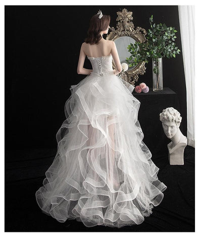 NumberSea Vestido De Noiva 2021 Neue Vordere Kurze Lange Zurück Trägerlosen Hochzeit Kleid Süße Braut Kleid Mit Zug Nach Maß Hochzeit kleid L