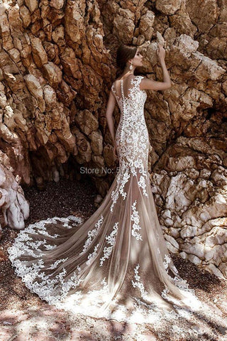NumberSea Sexy Duas Peças Sereia Vestidos de Noiva 2021 Champanhe com Saia Destacável Romântico Marfim Renda Apliques Vestidos de Noiva