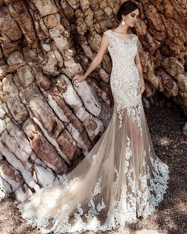 NumberSea Sexy Duas Peças Sereia Vestidos de Noiva 2021 Champanhe com Saia Destacável Romântico Marfim Renda Apliques Vestidos de Noiva