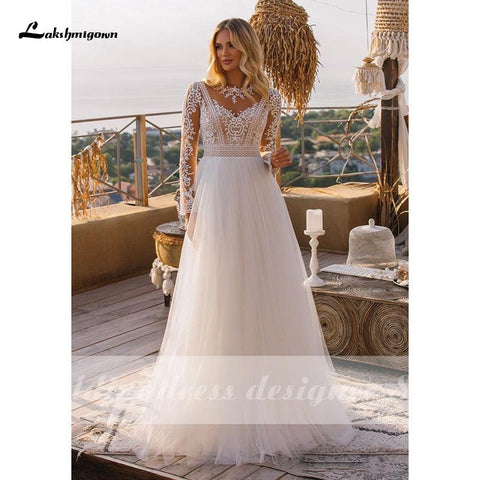 NumberSea Vintage Long Sleeve Boho Wedding Dresses 2024 vestido de novia Lace High Neck Plus Size A Line Beach Bridal Gowns robe de mariee