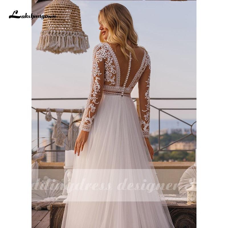 NumberSea Vintage Long Sleeve Boho Wedding Dresses 2024 vestido de novia Lace High Neck Plus Size A Line Beach Bridal Gowns robe de mariee