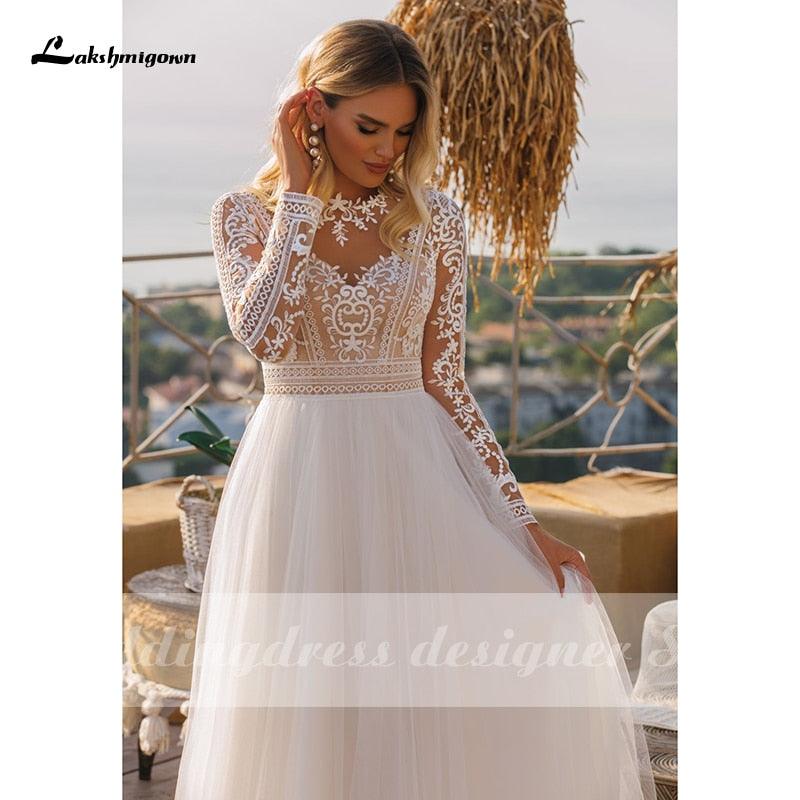 NumberSea Vintage Long Sleeve Boho Wedding Dresses 2024 vestido de novia Lace High Neck Plus Size A Line Beach Bridal Gowns robe de mariee