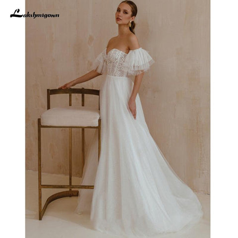 NumberSea Herzförmiger Ausschnitt Brautkleid mit kurzen Ärmeln Vestidos de Novia Spitzenapplikationen Brautkleider Robe Mariage Lakshmigown
