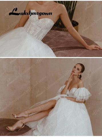 NumberSea Herzförmiger Ausschnitt Brautkleid mit kurzen Ärmeln Vestidos de Novia Spitzenapplikationen Brautkleider Robe Mariage Lakshmigown