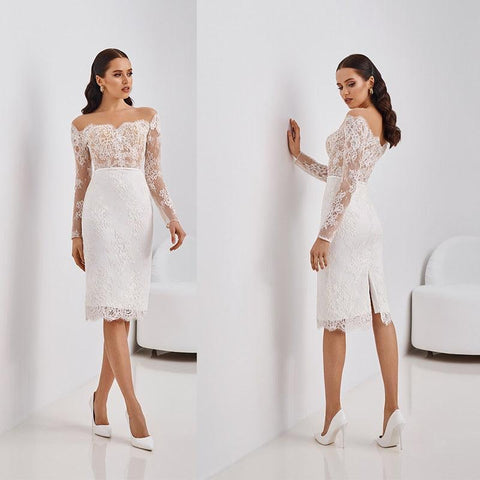 Vestidos de noiva curtos NumberSea, decote em bico, 2021, vestido de noiva branco marfim, vestidos de noiva brancos, vestido de festa de casamento em cetim de alta qualidade