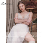 NumberSea vestido de novia sin espalda Deep V Neck Sexy Lace High Split Sleeveles Open Back Wedding Dresses vestido de fiesta de boda 2021