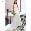 NumberSea vestido noiva 2021 Falten Spitze Spaghetti-trägern Weg Von der Schulter Boho Brautkleider Backless Elegante trajes de novias largos