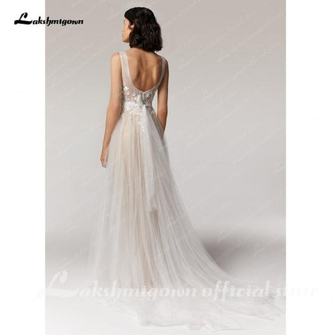 Vestido de noiva vintage NumberSea com renda, praia, verão 2021, vestido de noiva para mulher, decote em V, sexy, boémio, sem costas
