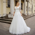 Vestito da Sposa Taglie Forti NumberSea Plus con Mezza Manica, Applicazioni di Pizzo Fatte su Misura, Schiena allacciata, Abito da Sposa per Donne Taglie Forti