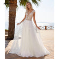 NumberSea robe de mariée Col V profond Dentelle Manches chauve-souris Dos nu Robes de mariée Sexy Robe de mariée de plage trouwjurk vestido para boda playa
