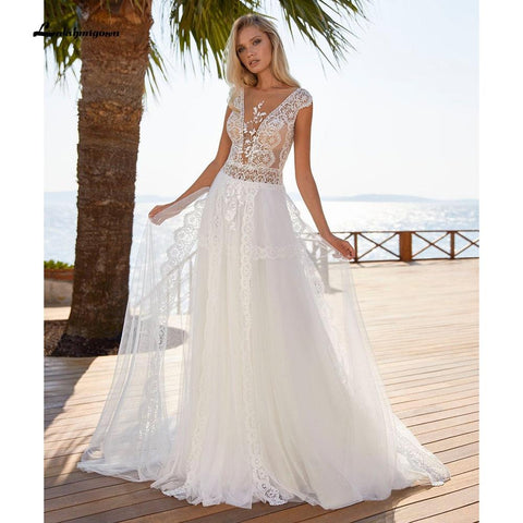 NumberSea robe de mariée Tiefem V-ausschnitt Spitze Flügelärmeln Backless Brautkleider Sexy Strand Brautkleid trouwjurk vestido para boda playa