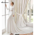 NumberSea Weißes Spitzen-Chiffon-Hochzeitskleid 2021 Boho Scoop Neck Court Train Spitze Langarm A-Linie Brautkleider Plus Size Custom Made